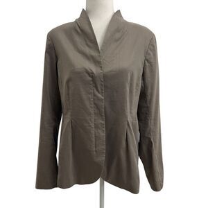 Eileen Fisher Gray* Solid Ramie Blend Zip Long Sleeve Blazer Size Medium Women’s